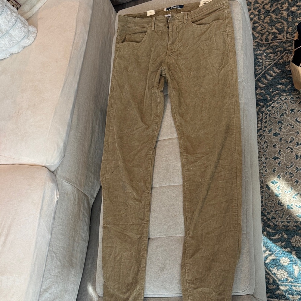 Slim Straight Corduroy Pants for Men in Olive